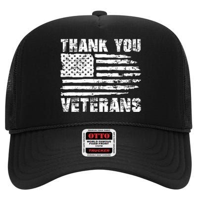 Thank You Veterans American Flag Proud Veteran High Crown Mesh Back Trucker Hat