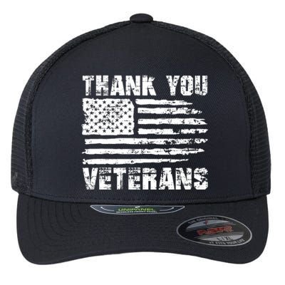 Thank You Veterans American Flag Proud Veteran Flexfit Unipanel Trucker Cap