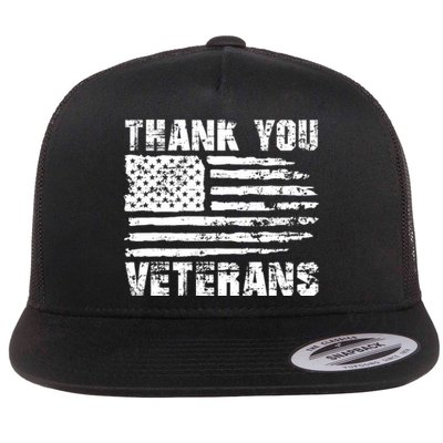 Thank You Veterans American Flag Proud Veteran Flat Bill Trucker Hat