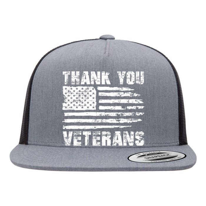 Thank You Veterans American Flag Proud Veteran Flat Bill Trucker Hat