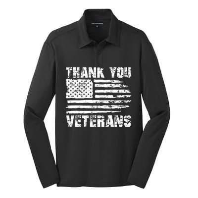 Thank You Veterans American Flag Proud Veteran Silk Touch Performance Long Sleeve Polo