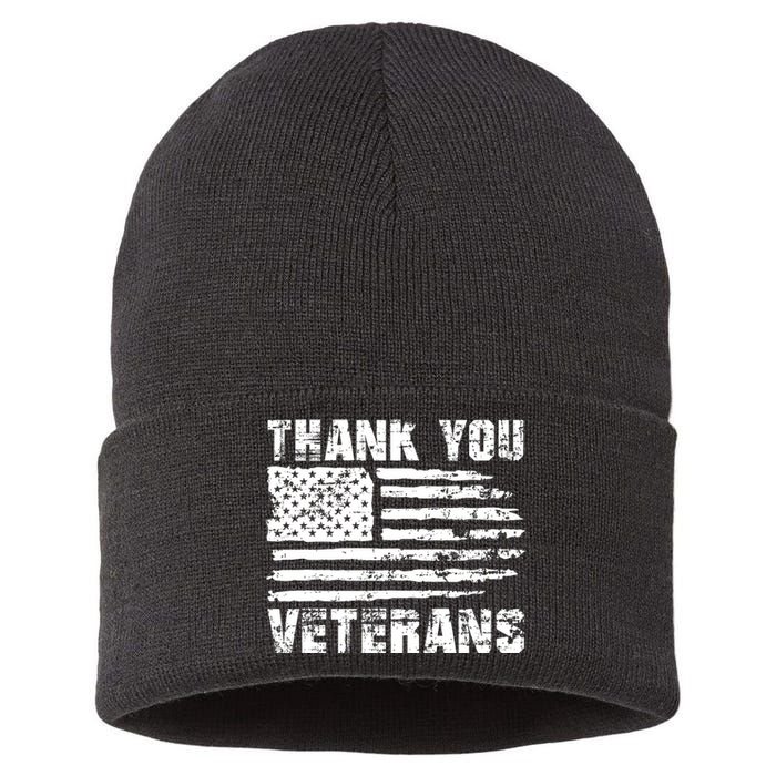 Thank You Veterans American Flag Proud Veteran Sustainable Knit Beanie