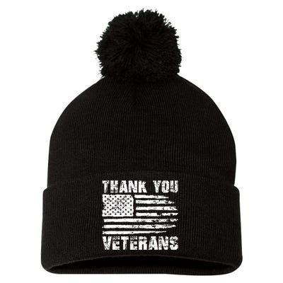 Thank You Veterans American Flag Proud Veteran Pom Pom 12in Knit Beanie