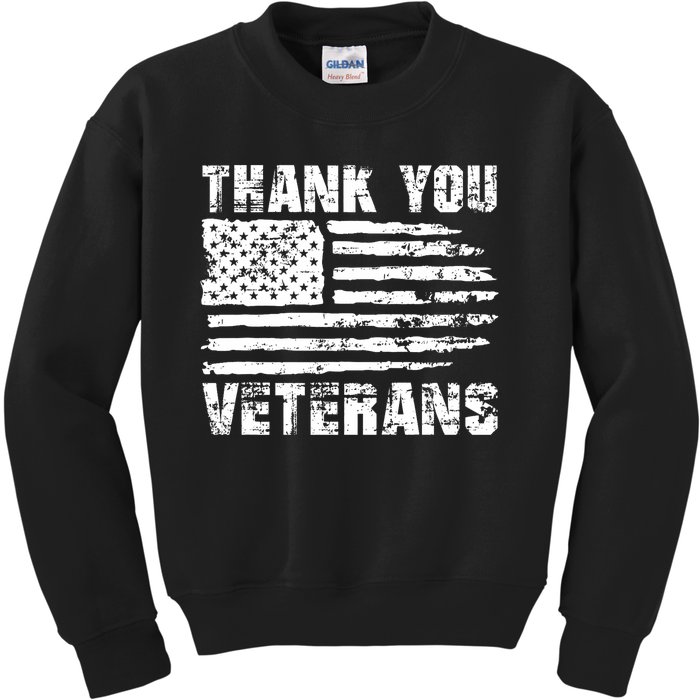 Thank You Veterans American Flag Proud Veteran Kids Sweatshirt