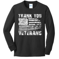 Thank You Veterans American Flag Proud Veteran Kids Long Sleeve Shirt