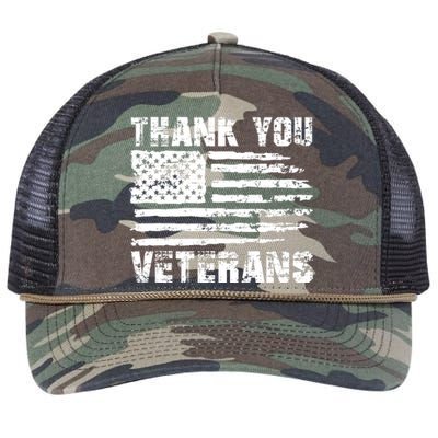 Thank You Veterans American Flag Proud Veteran Retro Rope Trucker Hat Cap