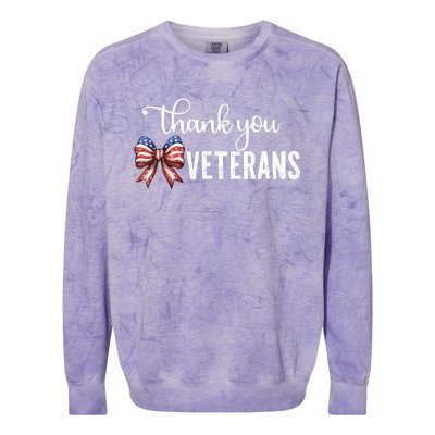 Thank You Veterans Patriotic Coquette Bow Veterans Day 2024 Colorblast Crewneck Sweatshirt