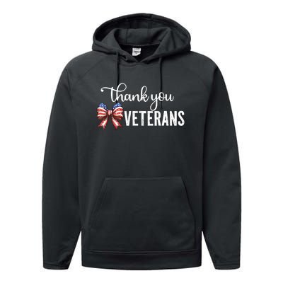 Thank You Veterans Patriotic Coquette Bow Veterans Day 2024 Performance Fleece Hoodie