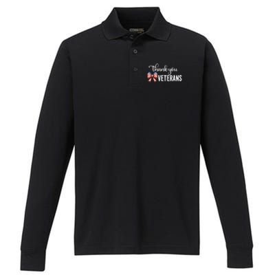 Thank You Veterans Patriotic Coquette Bow Veterans Day 2024 Performance Long Sleeve Polo