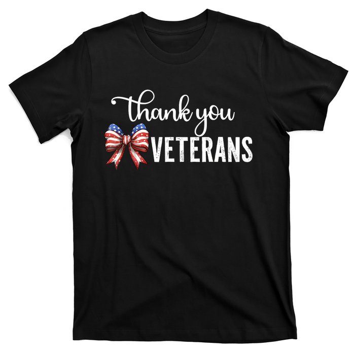 Thank You Veterans Patriotic Coquette Bow Veterans Day 2024 T-Shirt