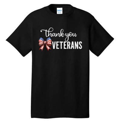 Thank You Veterans Patriotic Coquette Bow Veterans Day 2024 Tall T-Shirt