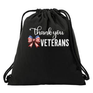 Thank You Veterans Patriotic Coquette Bow Veterans Day 2024 Drawstring Bag