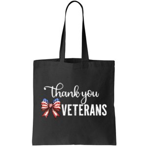 Thank You Veterans Patriotic Coquette Bow Veterans Day 2024 Tote Bag