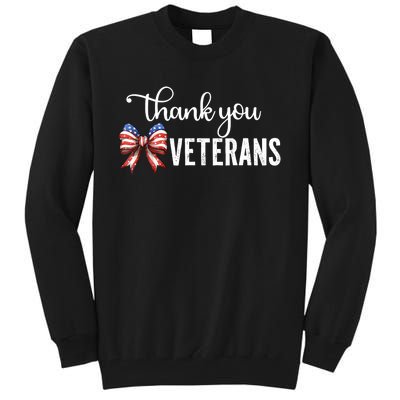 Thank You Veterans Patriotic Coquette Bow Veterans Day 2024 Tall Sweatshirt