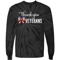 Thank You Veterans Patriotic Coquette Bow Veterans Day 2024 Tie-Dye Long Sleeve Shirt