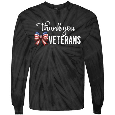 Thank You Veterans Patriotic Coquette Bow Veterans Day 2024 Tie-Dye Long Sleeve Shirt