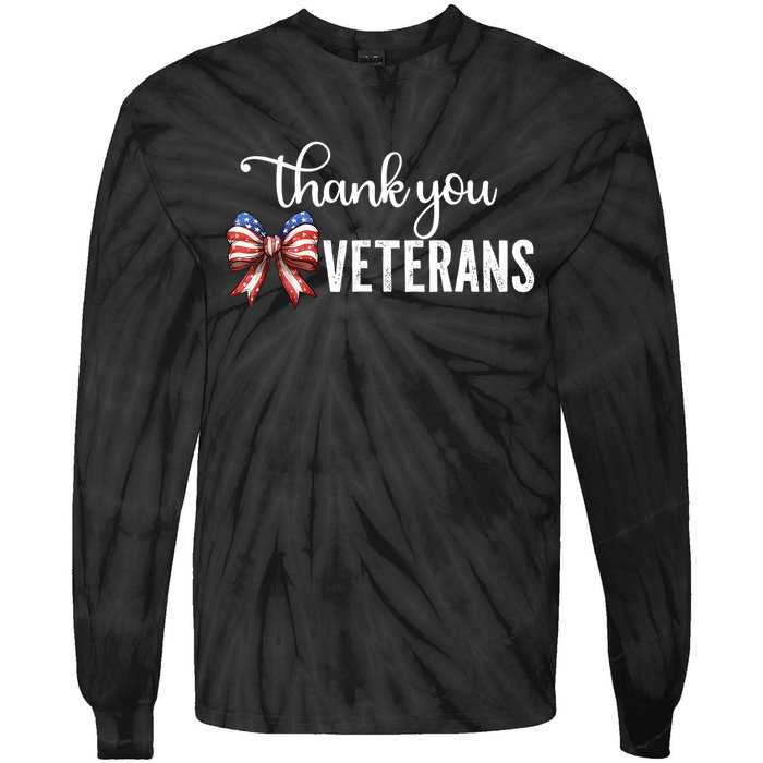 Thank You Veterans Patriotic Coquette Bow Veterans Day 2024 Tie-Dye Long Sleeve Shirt