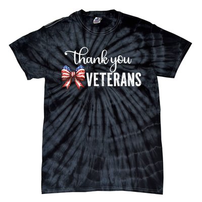 Thank You Veterans Patriotic Coquette Bow Veterans Day 2024 Tie-Dye T-Shirt