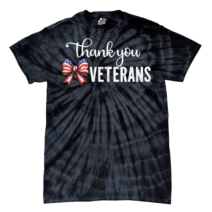 Thank You Veterans Patriotic Coquette Bow Veterans Day 2024 Tie-Dye T-Shirt