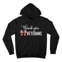 Thank You Veterans Patriotic Coquette Bow Veterans Day 2024 Tall Hoodie