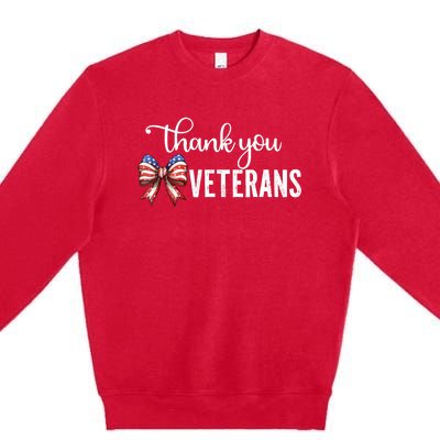 Thank You Veterans Patriotic Coquette Bow Veterans Day 2024 Premium Crewneck Sweatshirt