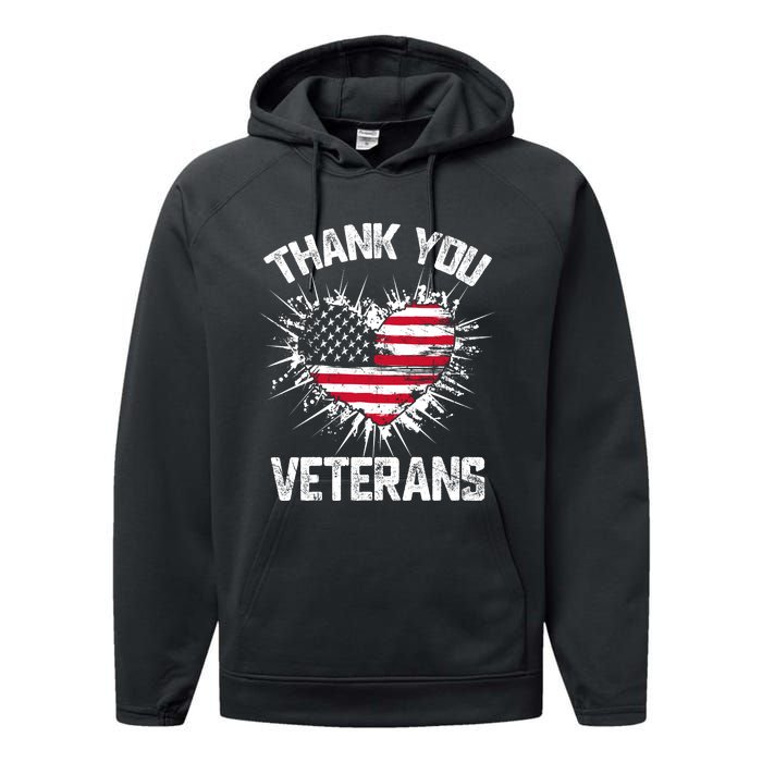 Thank You Veterans American Flag Veterans Day 2024 Performance Fleece Hoodie