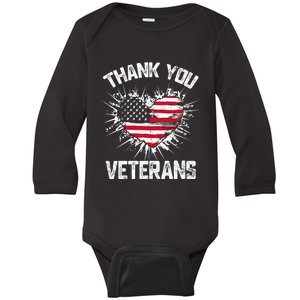 Thank You Veterans American Flag Veterans Day 2024 Baby Long Sleeve Bodysuit