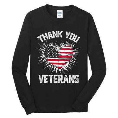 Thank You Veterans American Flag Veterans Day 2024 Tall Long Sleeve T-Shirt