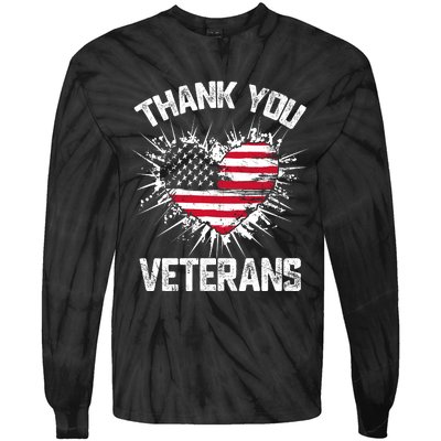 Thank You Veterans American Flag Veterans Day 2024 Tie-Dye Long Sleeve Shirt