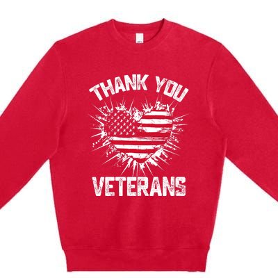 Thank You Veterans American Flag Veterans Day 2024 Premium Crewneck Sweatshirt