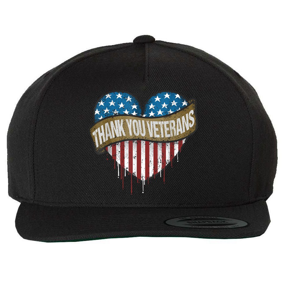 Thank You Veterans Day American Flag Heart Military Army Wool Snapback Cap