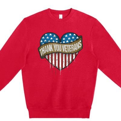 Thank You Veterans Day American Flag Heart Military Army Premium Crewneck Sweatshirt