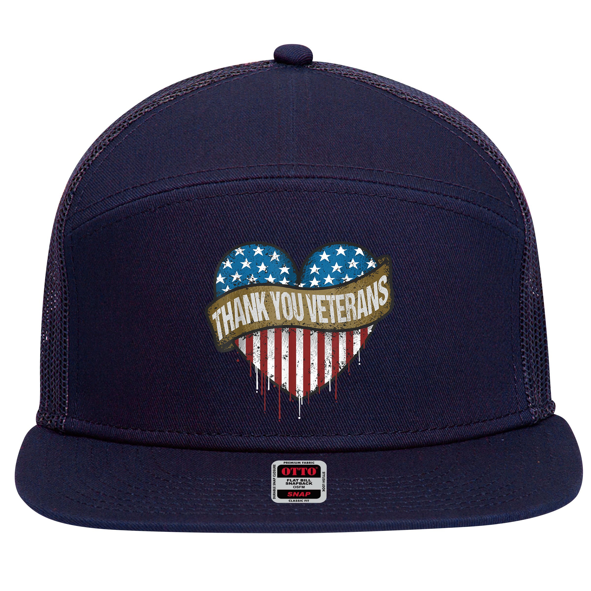 Thank You Veterans Day American Flag Heart Military Army 7 Panel Mesh Trucker Snapback Hat