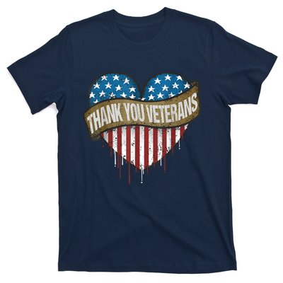 Thank You Veterans Day American Flag Heart Military Army T-Shirt