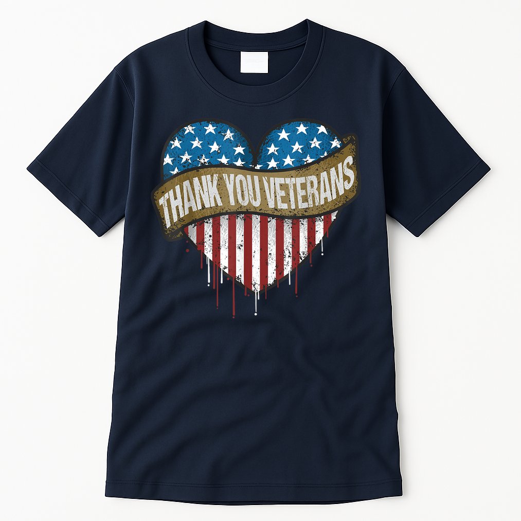 Thank You Veterans Day American Flag Heart Military Army Tall T-Shirt