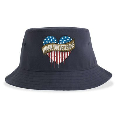 Thank You Veterans Day American Flag Heart Military Army Sustainable Bucket Hat