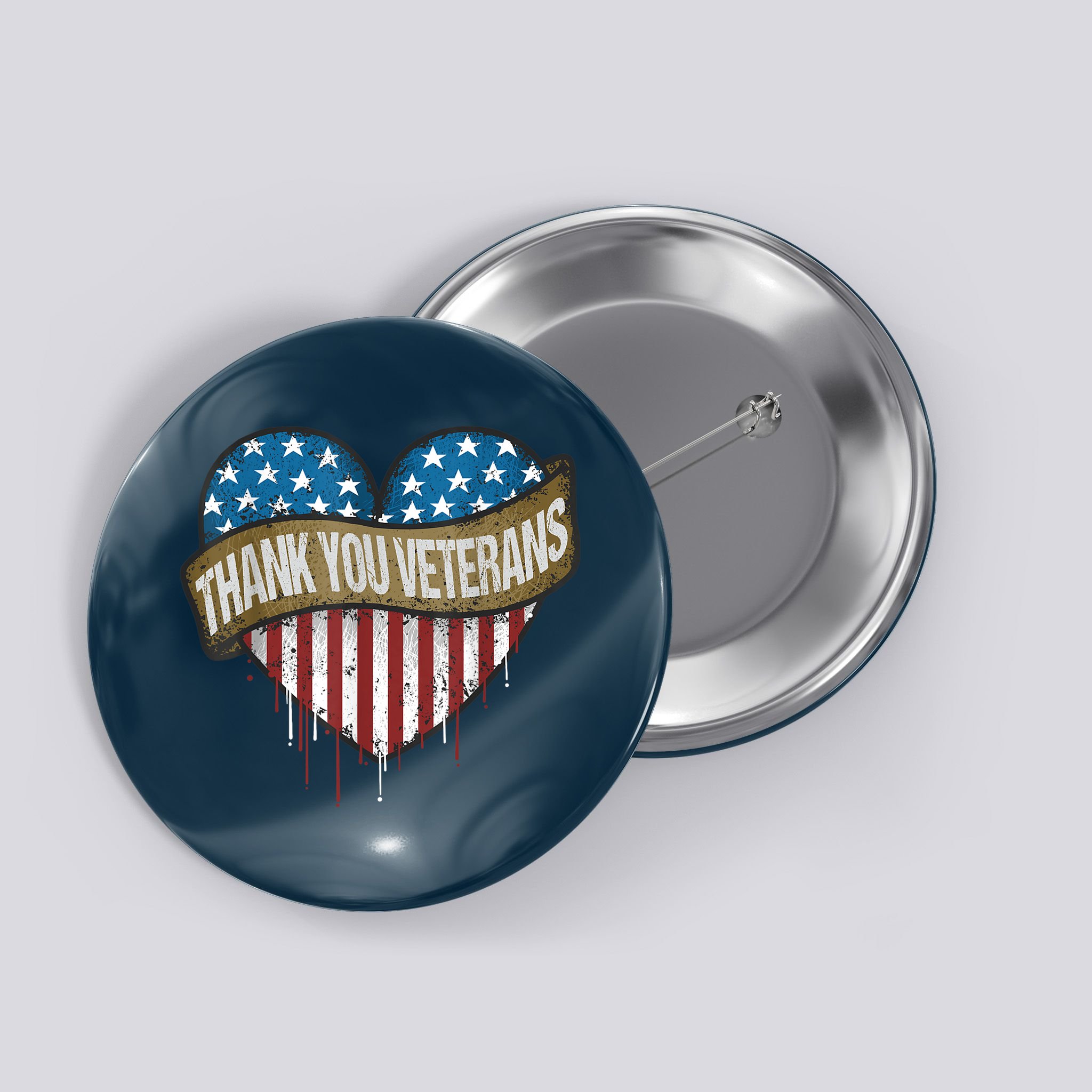 Thank You Veterans Day American Flag Heart Military Army Button