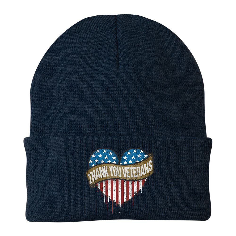 Thank You Veterans Day American Flag Heart Military Army Beanie