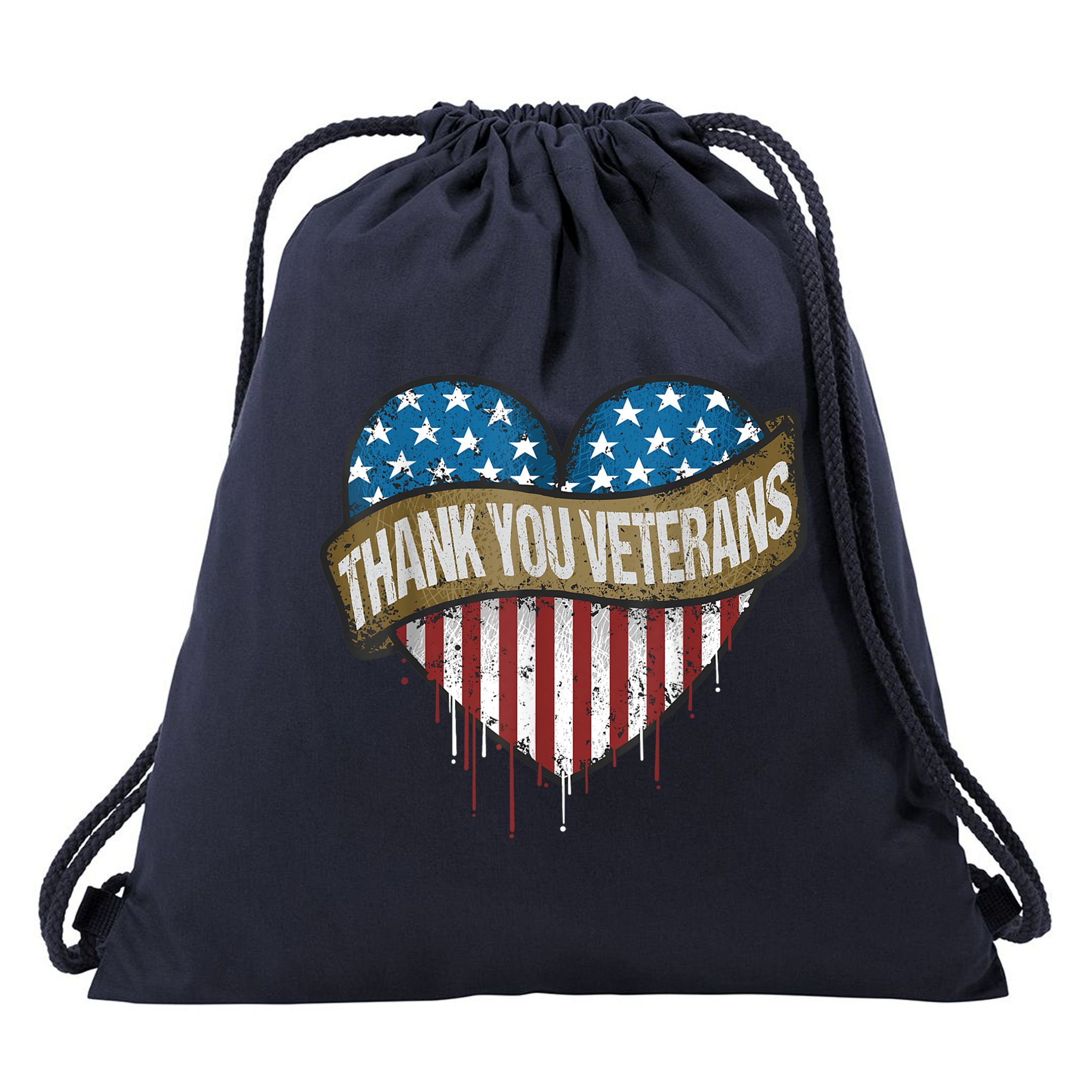 Thank You Veterans Day American Flag Heart Military Army Drawstring Bag