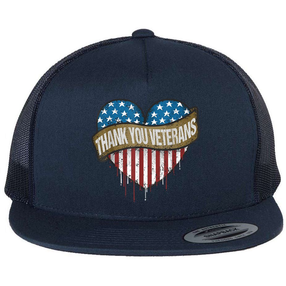 Thank You Veterans Day American Flag Heart Military Army Flat Bill Trucker Hat