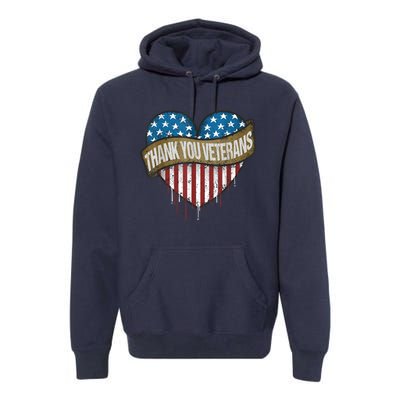 Thank You Veterans Day American Flag Heart Military Army Premium Hoodie