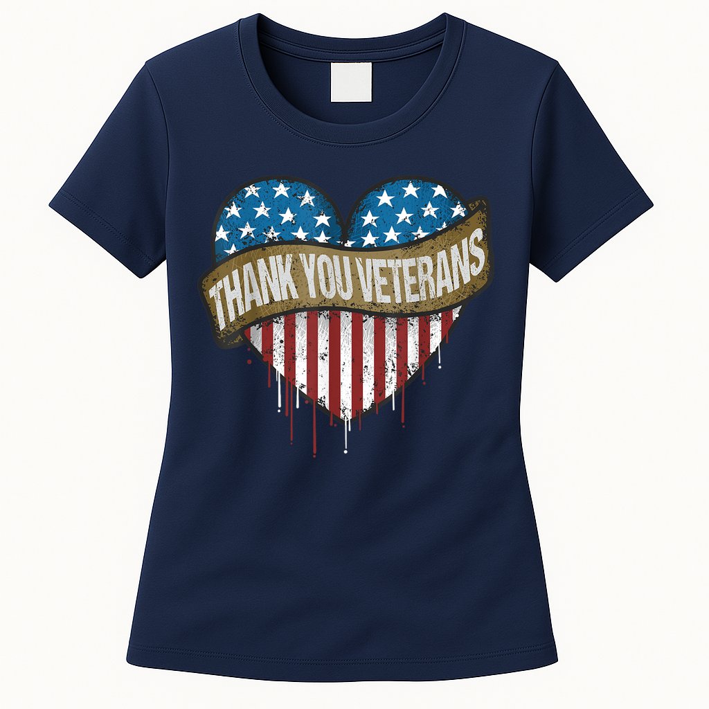 Thank You Veterans Day American Flag Heart Military Army Womens T-Shirt