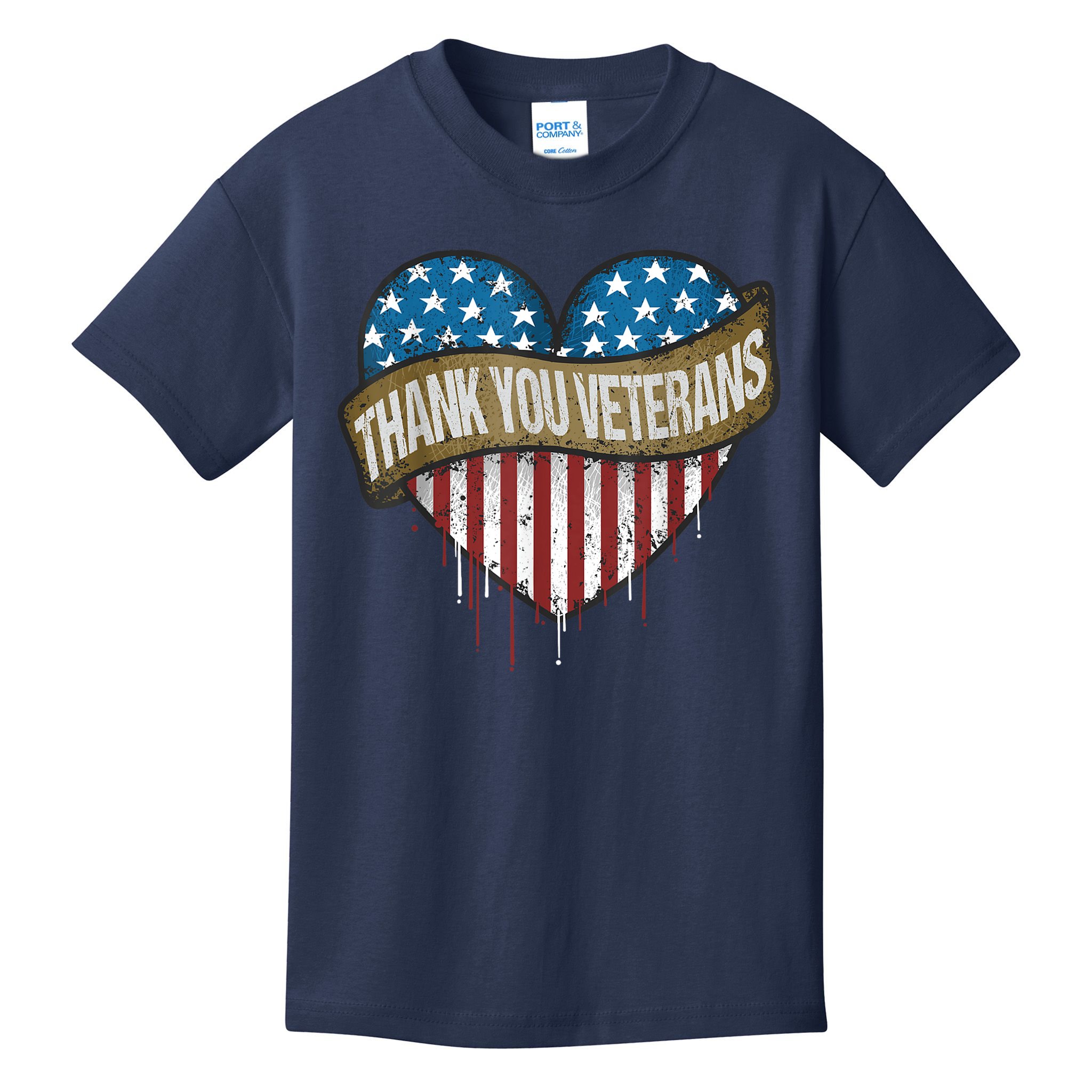 Thank You Veterans Day American Flag Heart Military Army Kids T-Shirt
