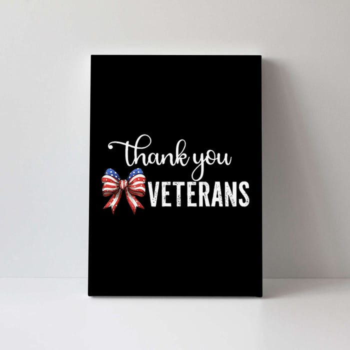 Thank You Veterans Patriotic Coquette Bow Veterans Day 2024 Gift Canvas