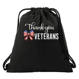 Thank You Veterans Patriotic Coquette Bow Veterans Day 2024 Gift Drawstring Bag