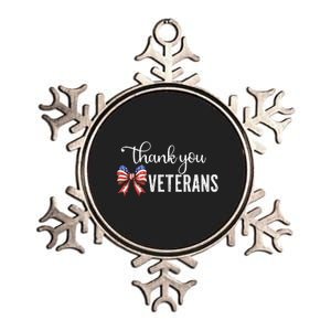 Thank You Veterans Patriotic Coquette Bow Veterans Day 2024 Gift Metallic Star Ornament