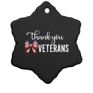 Thank You Veterans Patriotic Coquette Bow Veterans Day 2024 Gift Ceramic Star Ornament