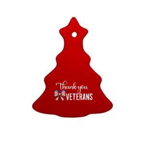 Thank You Veterans Patriotic Coquette Bow Veterans Day 2024 Gift Ceramic Tree Ornament