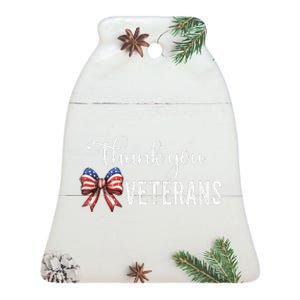 Thank You Veterans Patriotic Coquette Bow Veterans Day 2024 Gift Ceramic Bell Ornament