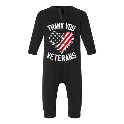 Thank You Veterans Patriotic American Flag Veterans Day 2024 Infant Fleece One Piece